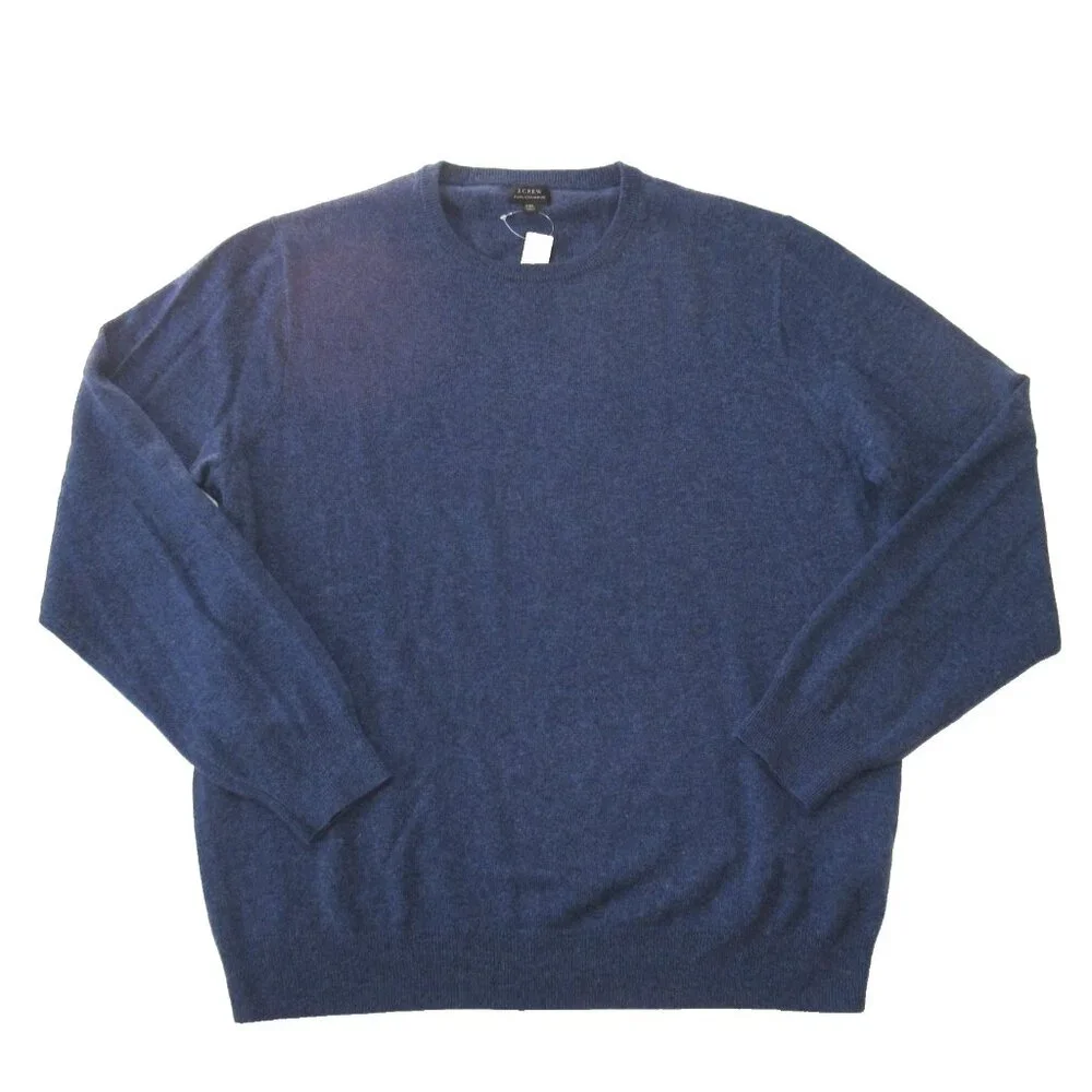 NWT J.Crew Men's Cashmere Crewneck Sweater in Heather Shadow Blue Pullover XXL